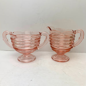 Vintage Manhattan Pattern Pink Depression Glass by Hocking Glass Company Creamer and Matching Sugar