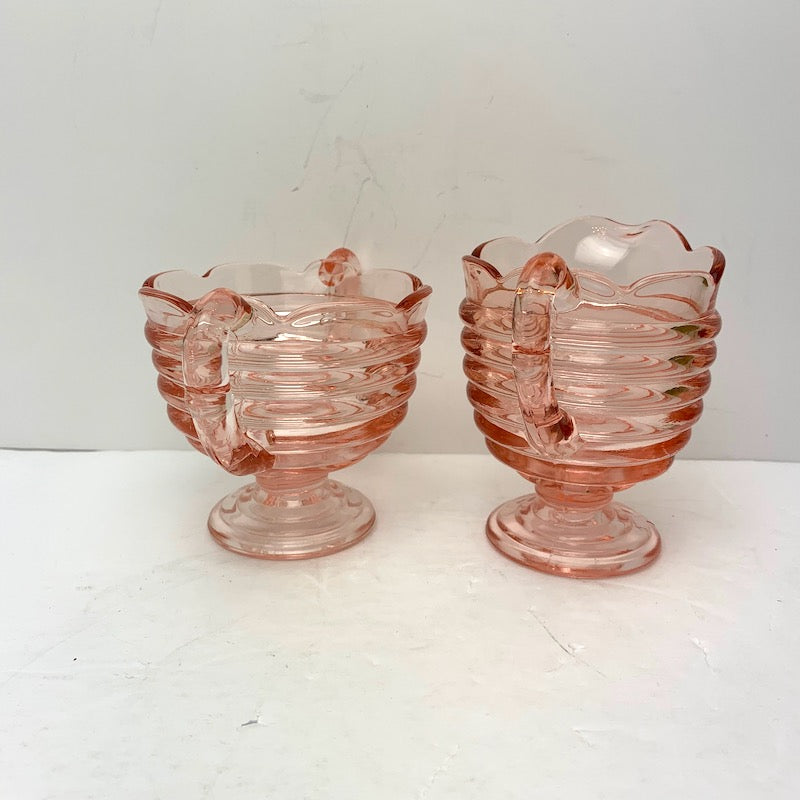 Vintage Manhattan Pattern Pink Depression Glass by Hocking Glass Company Creamer and Matching Sugar