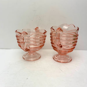 Vintage Manhattan Pattern Pink Depression Glass by Hocking Glass Company Creamer and Matching Sugar