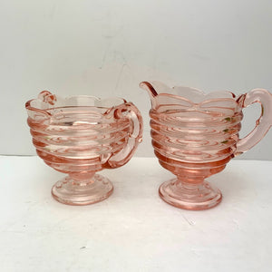 Vintage Manhattan Pattern Pink Depression Glass by Hocking Glass Company Creamer and Matching Sugar