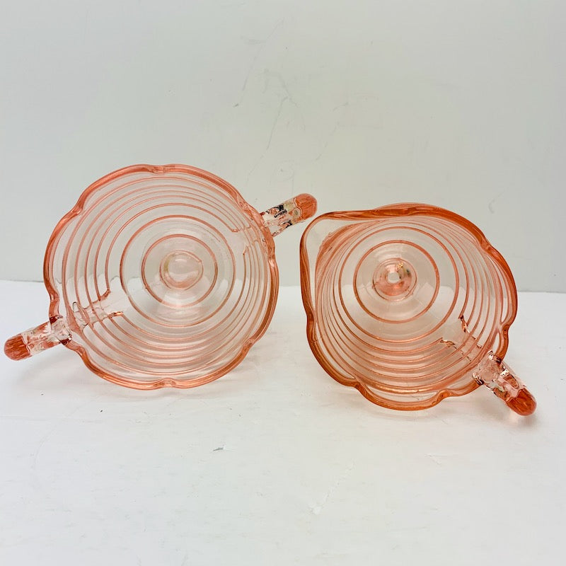 Vintage Manhattan Pattern Pink Depression Glass by Hocking Glass Company Creamer and Matching Sugar