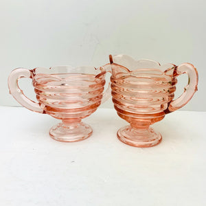 Vintage Manhattan Pattern Pink Depression Glass by Hocking Glass Company Creamer and Matching Sugar