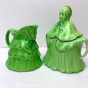 Vintage Cream and Sugar Green Old Lady Porcelain