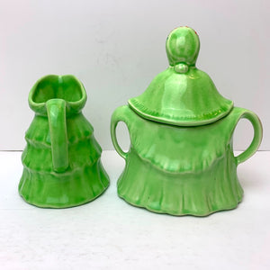 Vintage Cream and Sugar Green Old Lady Porcelain