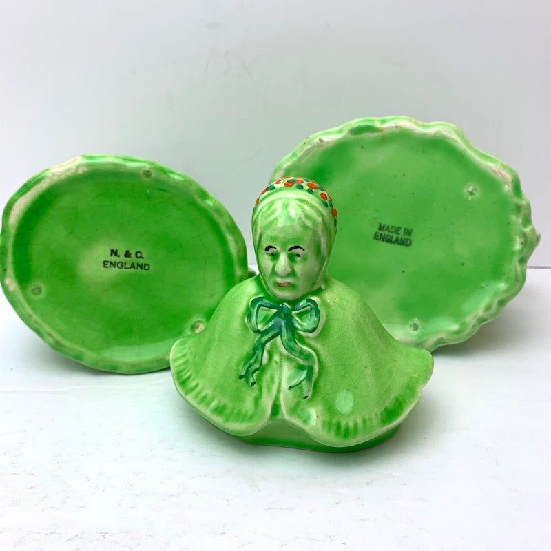 Vintage Cream and Sugar Green Old Lady Porcelain