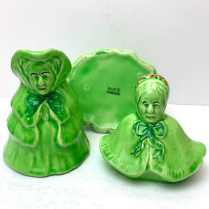 Vintage Cream and Sugar Green Old Lady Porcelain