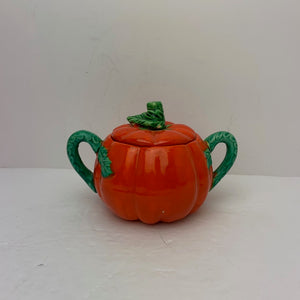 Occupied Japan Rare Bright Orange Tomato Shaped Creamer, Sugar and Tray, Maruhon Ware